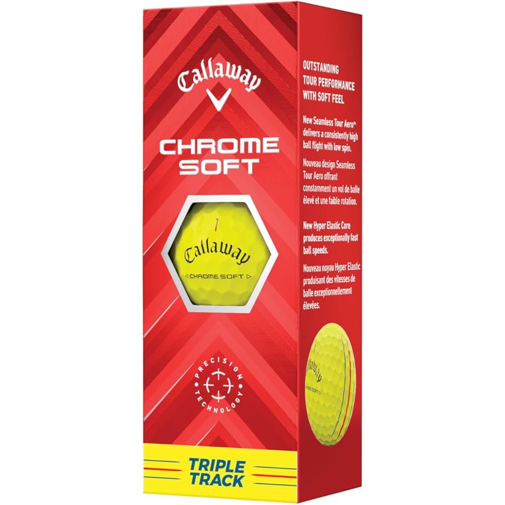 Мячи для гольфа Callaway Chrome Soft Желтые 12 шт. Triple Track Трехкомпонентная структура