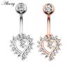 Alisouy 1pc Surgical Steel Crystal Zircon Flower Heart Leaf Bow-knot Dangle Button Navel Piercing Ring Belly Ring Body Jewelry