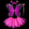 Children Skirt Set Headband Wand Simulation Butterfly Wings Elastic Waist Mesh A-line Skirt Princess Style Kids Party Dress Up Fairy Costume Set
