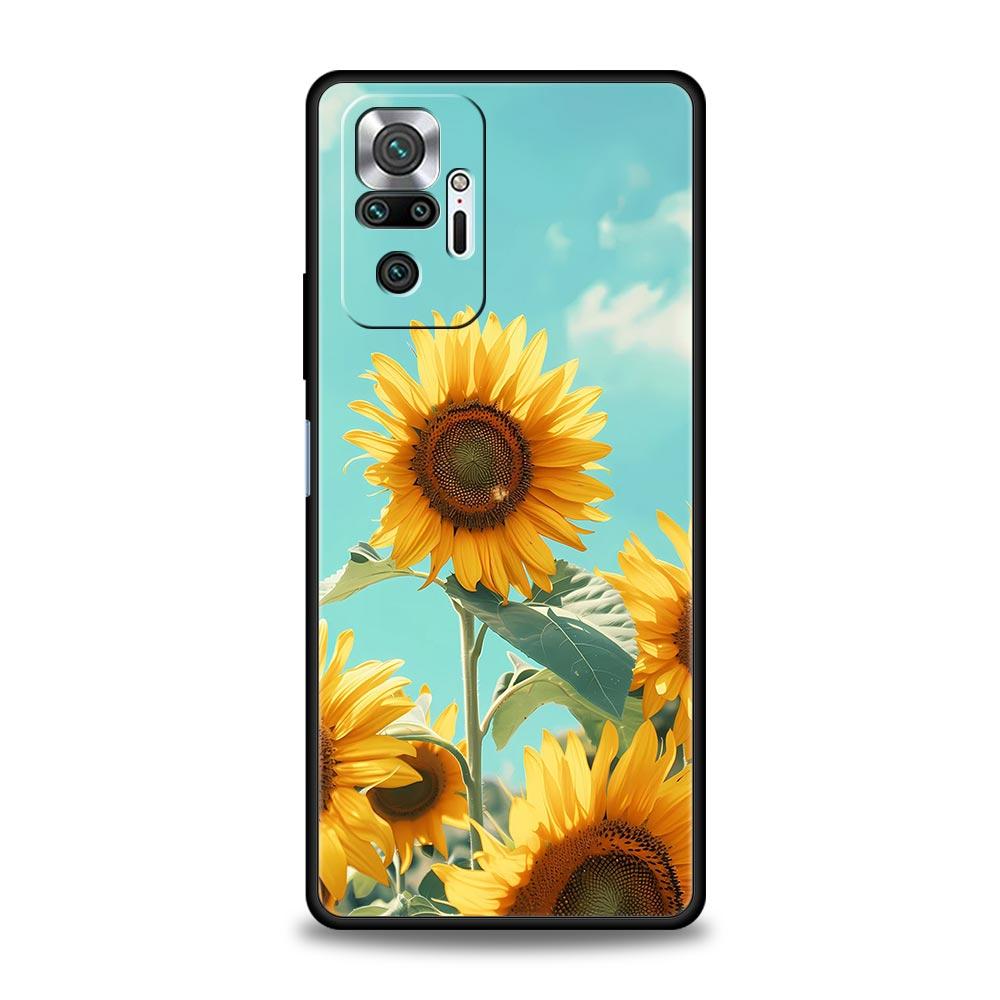Beautiful Yellow Sunflower Phone Case For Xiaomi Redmi Note 14 13 5G 10 11 12 Pro Plus 4G 14C 13C 12C 10C Black Cover