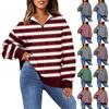 Women's Fashion Lapel Striped Printed  Long Sleeve Zip Sweatshirt Top