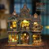 Jiate DIY Dollhouse Green Detective Agency Wooden Miniature Villa Model Kit Handmade Stress Relief Birthday Gift for Men Decorative Ornament