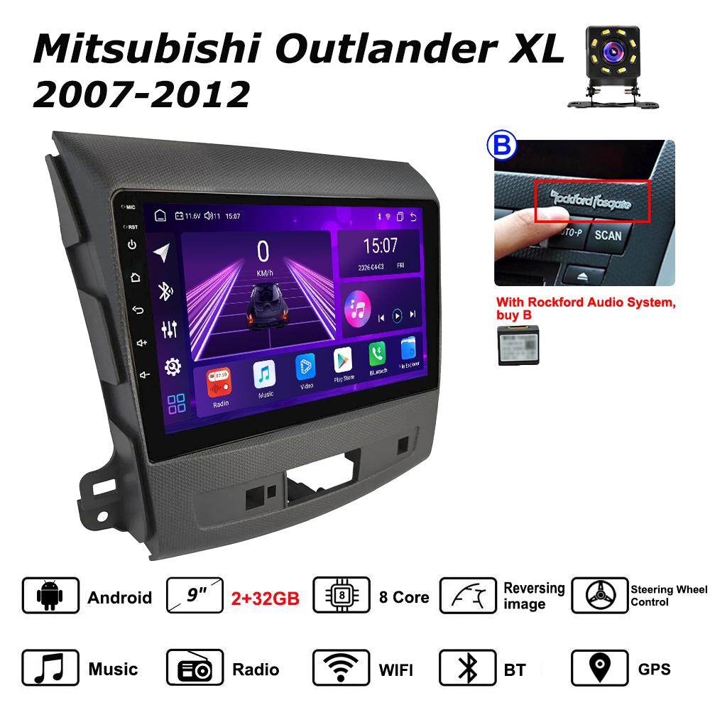 Автомобильная магнитола Android Car-Play для Mitsubishi Outlander XL 2007-2012 Мультимедийный проигрыватель Головное устройство Стерео Навигация GPS BT WIFI, 8 ЯДЕР ,2+32ГБ