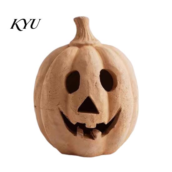 Spooky Season Party Props Halloween Pumpkin Candle Holder, Resin Lantern Tealight Holder with Glowing for Kids Carved Face Fall Farmhouse Table Mantle
