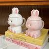 Cartoon Rabbit Shaped Ceramic Mug with Lid Coffee Milk Cup Cute Couple Breakfast Cup Household Drinkware Valentine's Day Gift