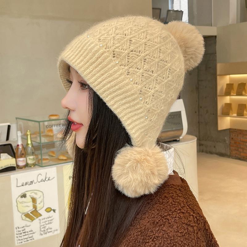 Новая осенне-зимняя женская теплая толстая вязаная шапка, модная милая ветрозащитная шапка, уличная однотонная велосипедная шапка-ушанка