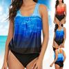 Gradient Color Swimwear Set Women Split Bikini Tankini Swimsuit Monokini Beachwear Bath Suit Two-Piece Summer Red Blue