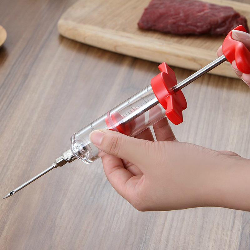 Bpa-free PP Premium Stainless Steel Needles Spice Syringe Set BBQ Meat Flavor Injector Kitchen Sauce Marinade Syringe Accessory
