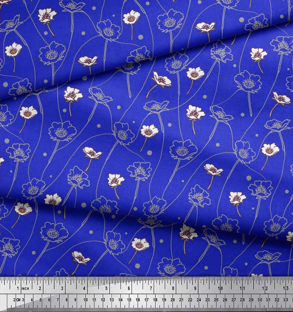 Soimoi Black Poly Crepe Fabric Dot|Leaves & Floral Artistic Decor Fabric Printed BTY 42 Inch