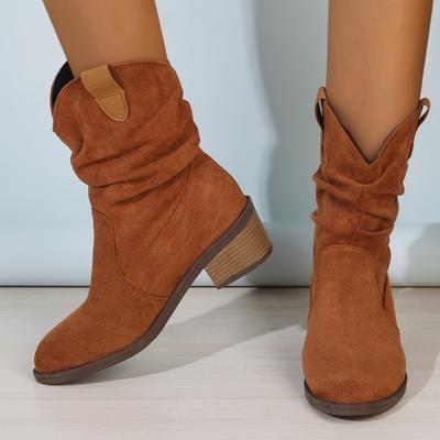 Модные женские плиссированные полусапожки на среднем каблуке для женщин осень/зима с острым квадратным каблуком удобные женские сапоги размеры 36-43