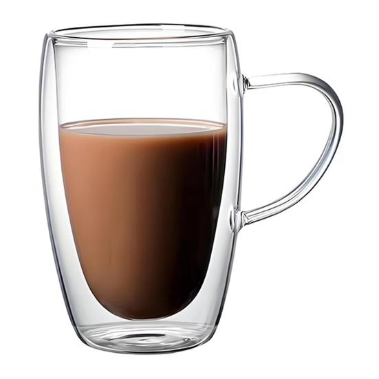 Double Wall Glass Tumbler with Handle Heat-Resistant Insulated Glass Mugs for Coffee Tea Milk 12oz Transparent Drink Cup for Home Office Use