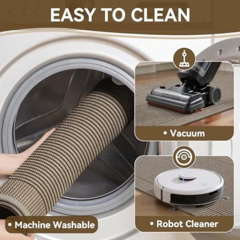 Faux Linen Kitchen Runner Rug Rubber Backing Absorbent Non Slip Floor Mat for Hallway Bathroom Laundry Room Machine Washable