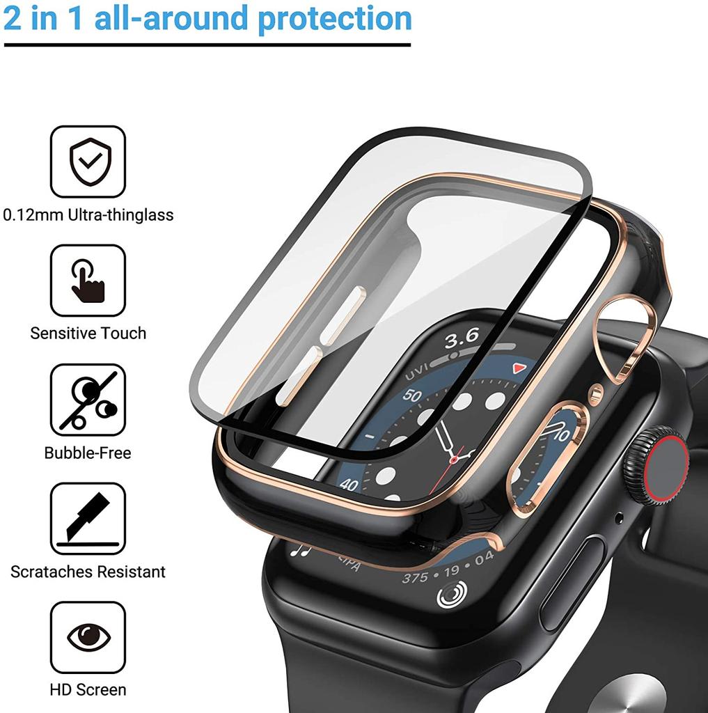 Glass+Cover For Apple watch series 8 7 3 4 5 6 SE 45mm 41mm Tempered Glass Screen Protector Apple Watch case 44mm 40mm 42mm 38mm