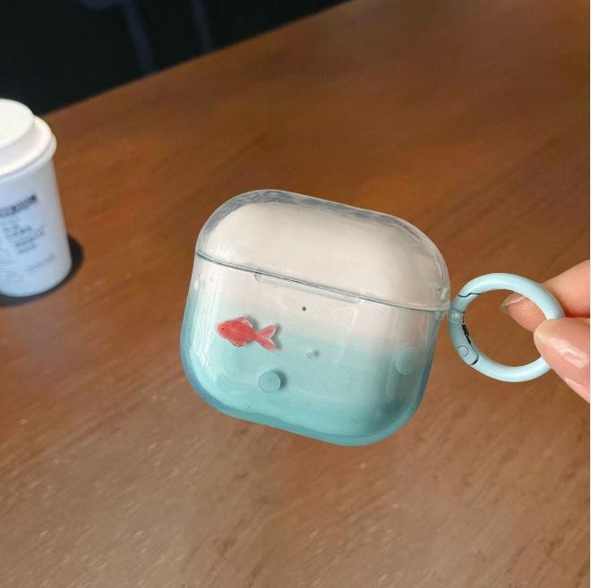 Подходит для AirPods1/1/1/1 поколения pro1 apple bluetooth беспроводной гарнитуры чехол пятнистый синий карп золотая рыбка pro1