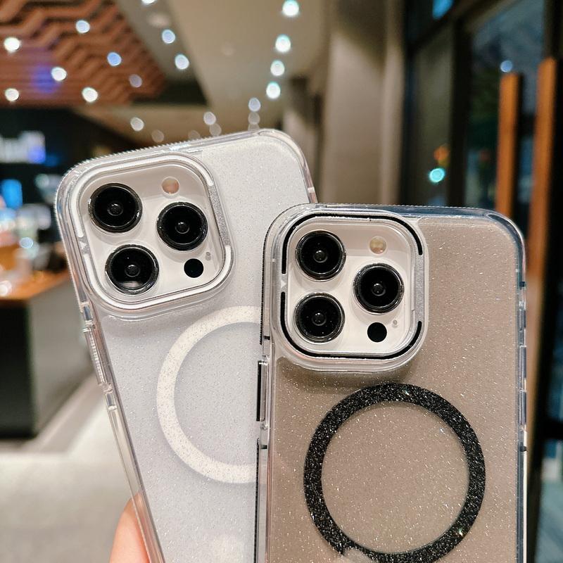 Цветной блестящий чехол для телефона с кронштейном для камеры iPhone 15 Plus 14 Pro Max 13 12 Pro 11, мягкая прозрачная магнитная противоударная защита объектива для крышки MagSafe