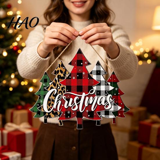 Indoor Outdoor Seasonal Ornaments Christmas Wooden Sign Hanging Ornament, Multi-Layer Tree Wood Plaque Signs with Rope, Merry Festive Door Wall Decor