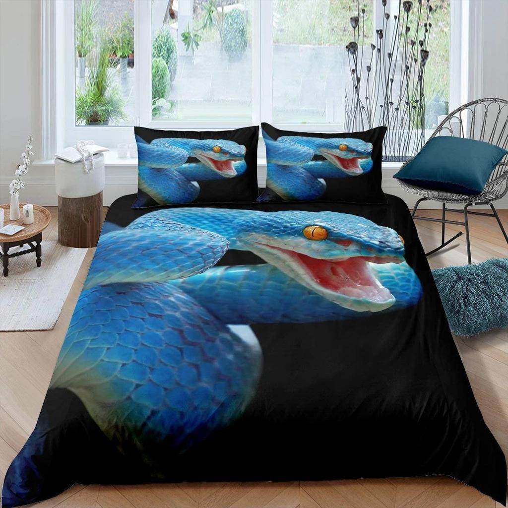 Snake Duvet Cover Set 3D Python Palm Leaf Bedding Set King Size Reptile Tropical Theme Quilt Cover For Kids Boys Girls Teens