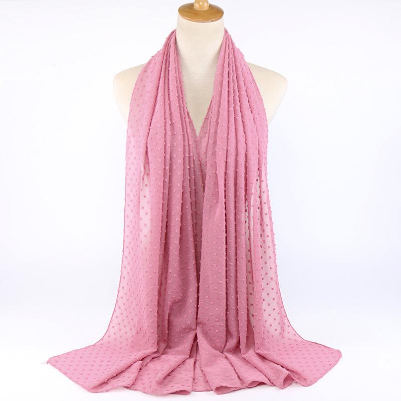 Solid Color Pom Pom Bubble Chiffon Hijab Scarf Fashion Women Long Shawl Wrap Muslim Headband Islamic Sjaal Turban
