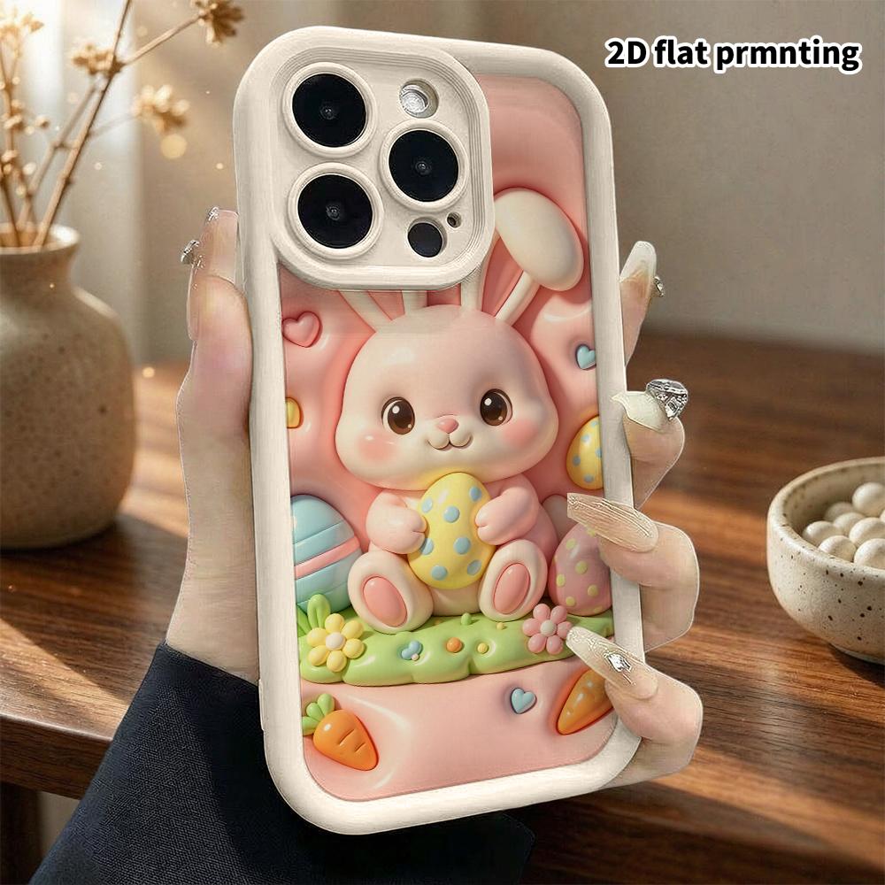 Phone case: 2D flat, suitable for iPhone 18 17 16 15 14 13 Pro protective case, long-eared little bunny, perfect Christmas and Halloween holiday gift