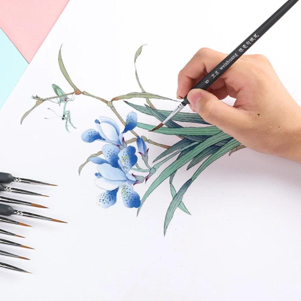 3 11Pcs Miniature Hook Pen Watercolor Soft Hair Oil Painting Long Hair Hand Painted Brush Gouache Acrylic Art Supplies