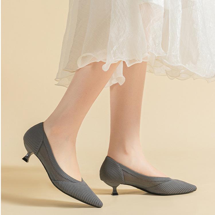 Pointed Toe Shallow Mouth Fabric Flat Bottom Women's Solid Color Knitted Soft Bottom Large Size 34-43