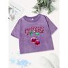 Cotton Crop Tops Womens Crystal Cherries Printing Washed T-Shirts Fit O-Neck Streetwear Y2K Womans Clothes