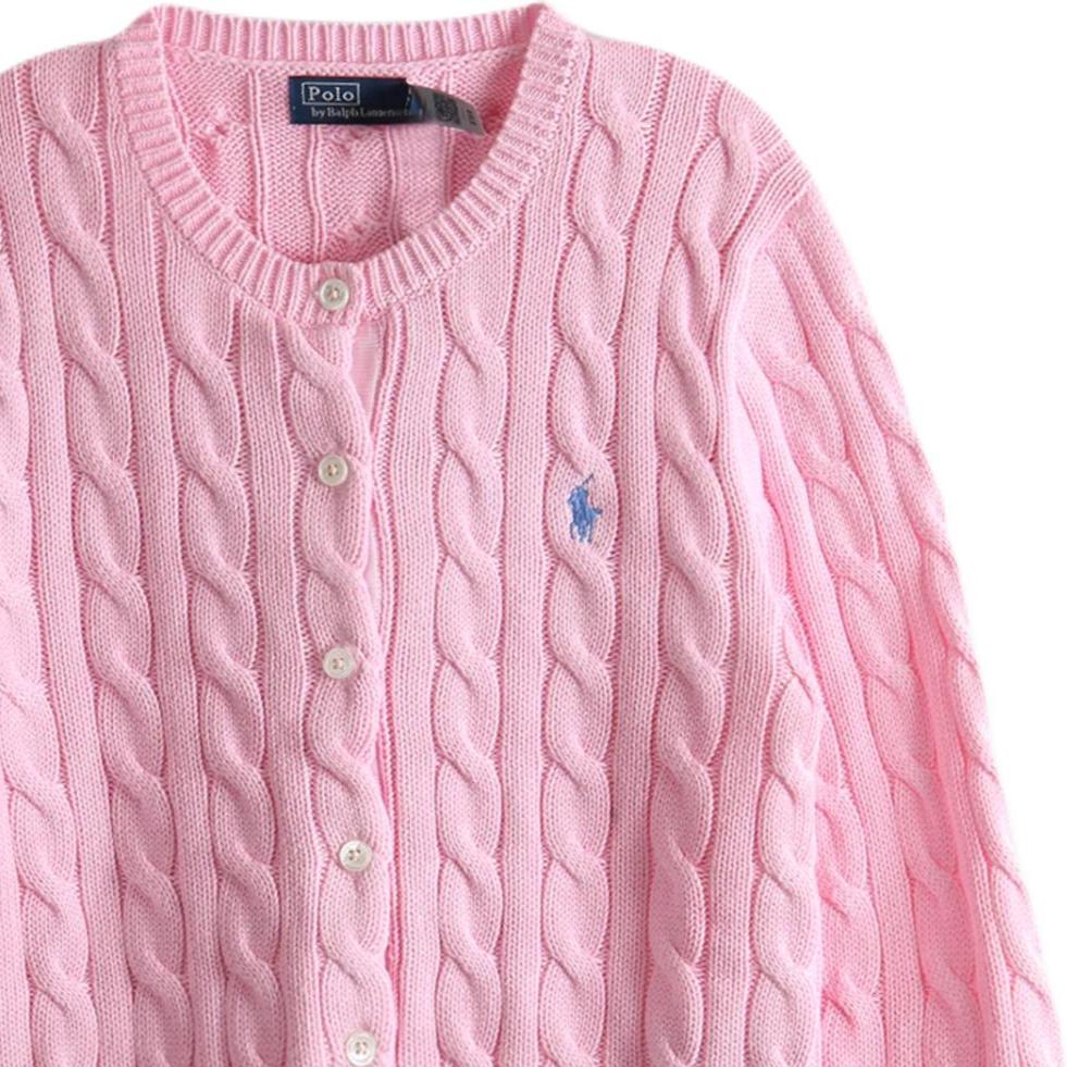 Polo Ralph Lauren Однотонный Однобортный Трикотажный Свитер с Логотипом и Длинным Рукавом Женский свитер Карамельно-Розовый 211971868-010