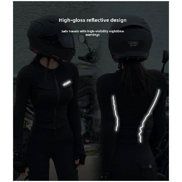 WOSAWE Women Motorcycle Riding Jacket Summer Breathable Slim Shirt with Removable Back Shoulder Elbow Pads Full Zip Moto Gear