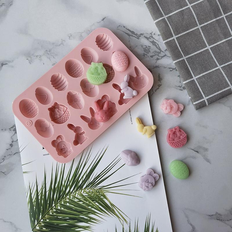 Easter Handmade Soap Mold Silicone Mold Easter Rabbit Bunny Colored Egg Mould For Diy Baking Jelly Pudding Chocolate Cake Tool