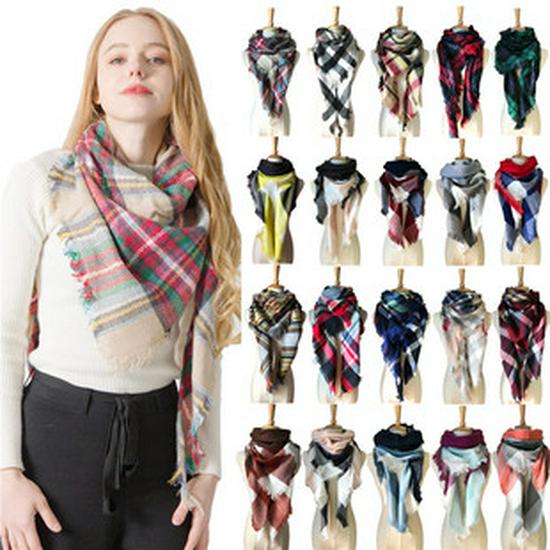 European and American Style Large Check Triangle Snood Scarf - Spring, Autumn, Winter