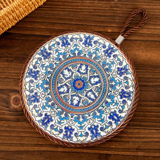 Decorative Heat Mat Vintage Ceramic Trivet, Resistant Pot Holder for Casserole Enamel Elegant Dining Placemat Cookware, Traditional Table Hot Dishes,