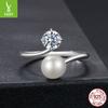 D Color Mozzarella Diamond Pearl Open Ring Women'S Charm Elegant S925 Sterling Silver Ring Jewelry