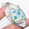 Natural K2 Blue Azurite, Blue Topaz 925 Sterling Silver Pendant 2.84" Q0u53