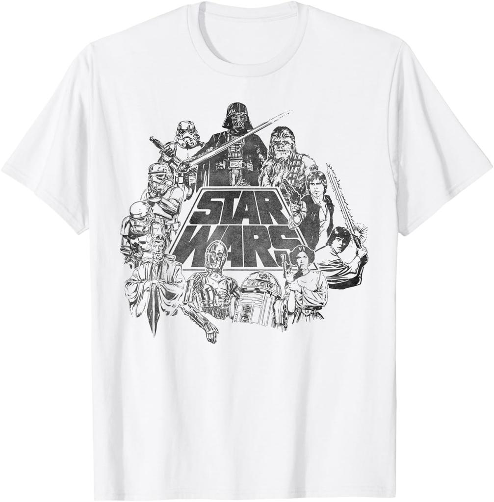 Star Wars Classic Characters Cast Line Art Vintage Disney+ T-Shirt