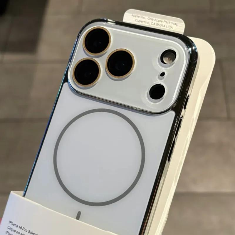Роскошный Бампер с Покрытием Жесткий Чехол Для iPhone 17 Air 16 15 14 13 12 11 Pro Max Для Magsafe Магнитный Стеклянная Крышка Защиты Камеры