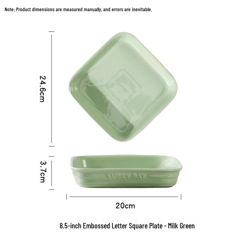 Creative Matcha Green Embossed Ceramic Dishware Set: Includes Plates, Rice Bowls, and Large Soup Bowl