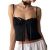 Women Front Bandage Button Up Crop Top Sexy Low Cut Folds Strap Camisole Chic Women Elegant Backless Tank Vest Y2K Vintage