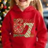 Girls' Christmas Autumn/Winter Fashion -Lined Hooded Sweatshirt, Six Seven 6 7 Snowflake and Gift Cartoon Print, Loose Fit Casua