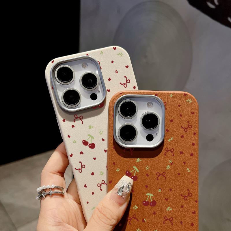 Чехол Cherry Bowknot с текстурой из кожи и тонким магнитным узором для iPhone 16 Pro Max 15 Pro 14 13 12 11 для MagSafe, противоударный, мягкий матовый чехол для телефона из ТПУ