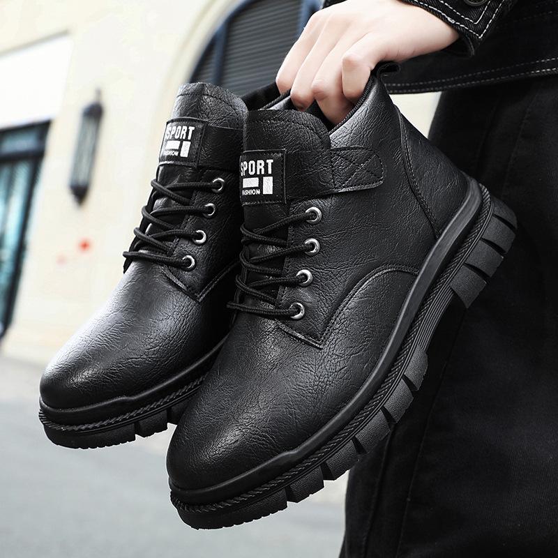 Fashion Men Leather Boots Outdoor Waterproof  Anti-slip Platform Work Shoes Men High Top Ankle Boot Boot Trend Climbing Shoe Plus Spring