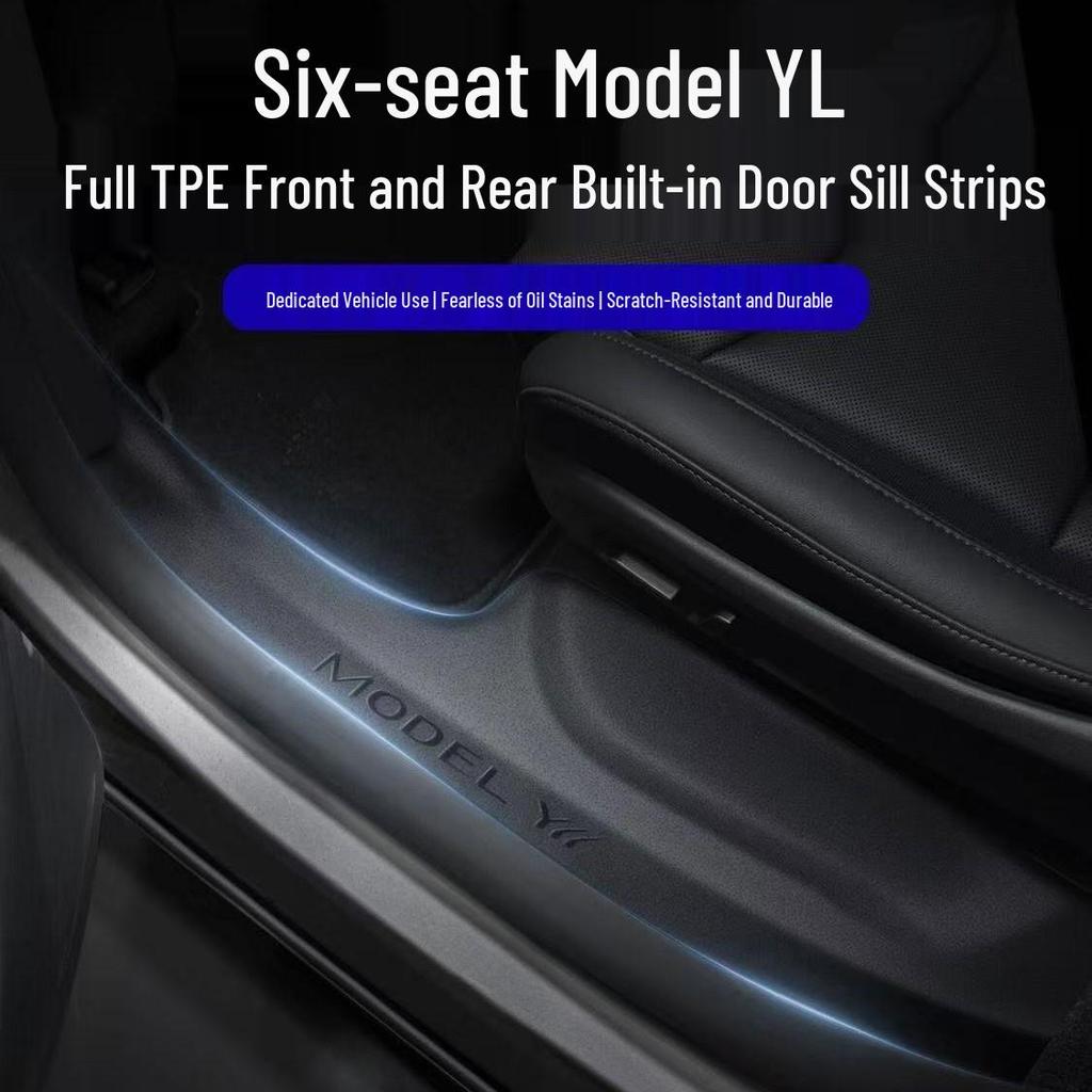Применимый протектор дверного порога для 6-местного Tesla Model YL - TPE Анти-ударная накладка на порог с подсветкой, аксессуар для интерьера