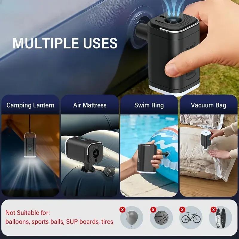 Мини-насос с USB-зарядкой, портативный, 1200 мАч, для надувания и сдувания, для туристического матраса, надувного круга, лодки, быстрый электрический насос