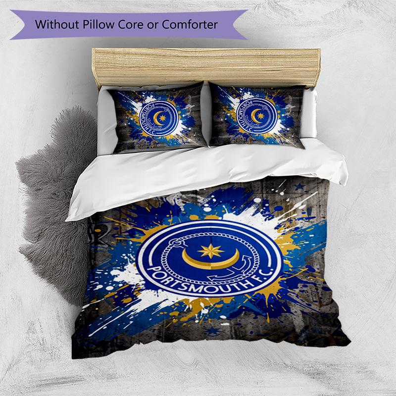Portsmouth FC Printed 3PCS Bedding Set Breathable Duvet Cover with Pillowcases Decorative Bed Linen for Bedroom Home