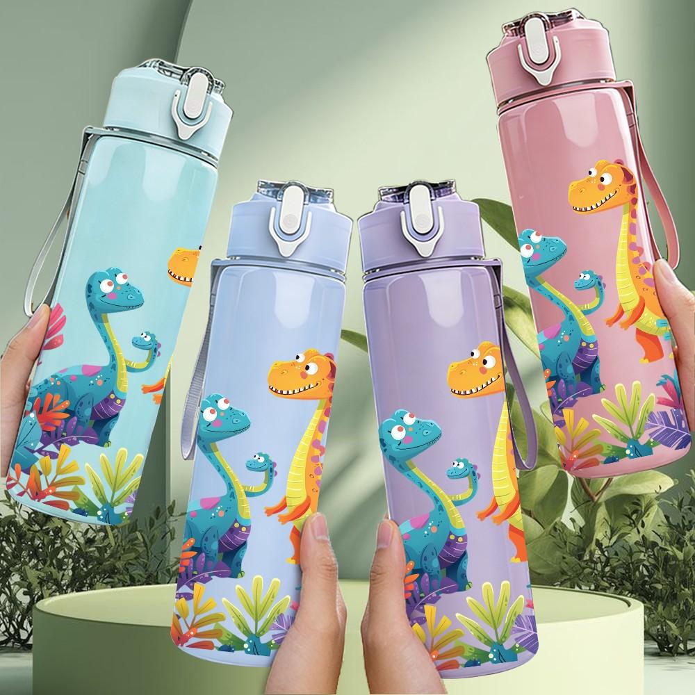 1PC Dinosaur Palm Tropical Scene Print 750ml Color Plastic Sports Water Bottle Leakproof Flip Straw Lid Suitable for Sports Office Home Use