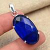 Faceted Blue Sapphire Gemstone Lab-Created Handmade 926 Sterling Silver Jewelry Pendant