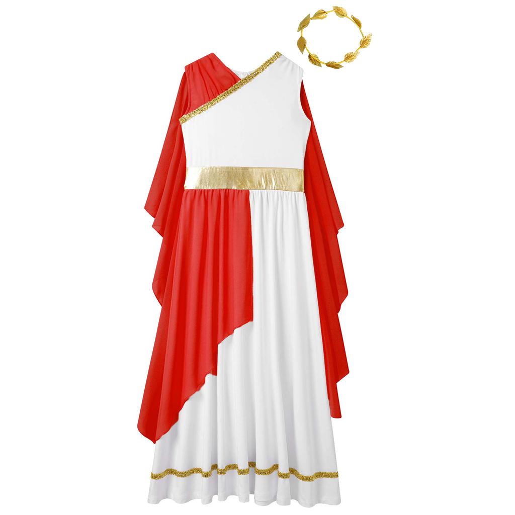 Дети греческая Афина Гостуме девушки принцесса шифоновое длинное платье платье с повязкой на голову для косплей вечеринки