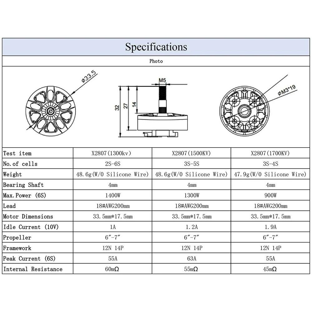 4pcs 2807 Brushless Motor X2807 1300KV 1500KV 1700KV 2-6S 4mm Bearing Shaft Motor for RC FPV Racing Drone Multicopter DIY Upgrade Parts