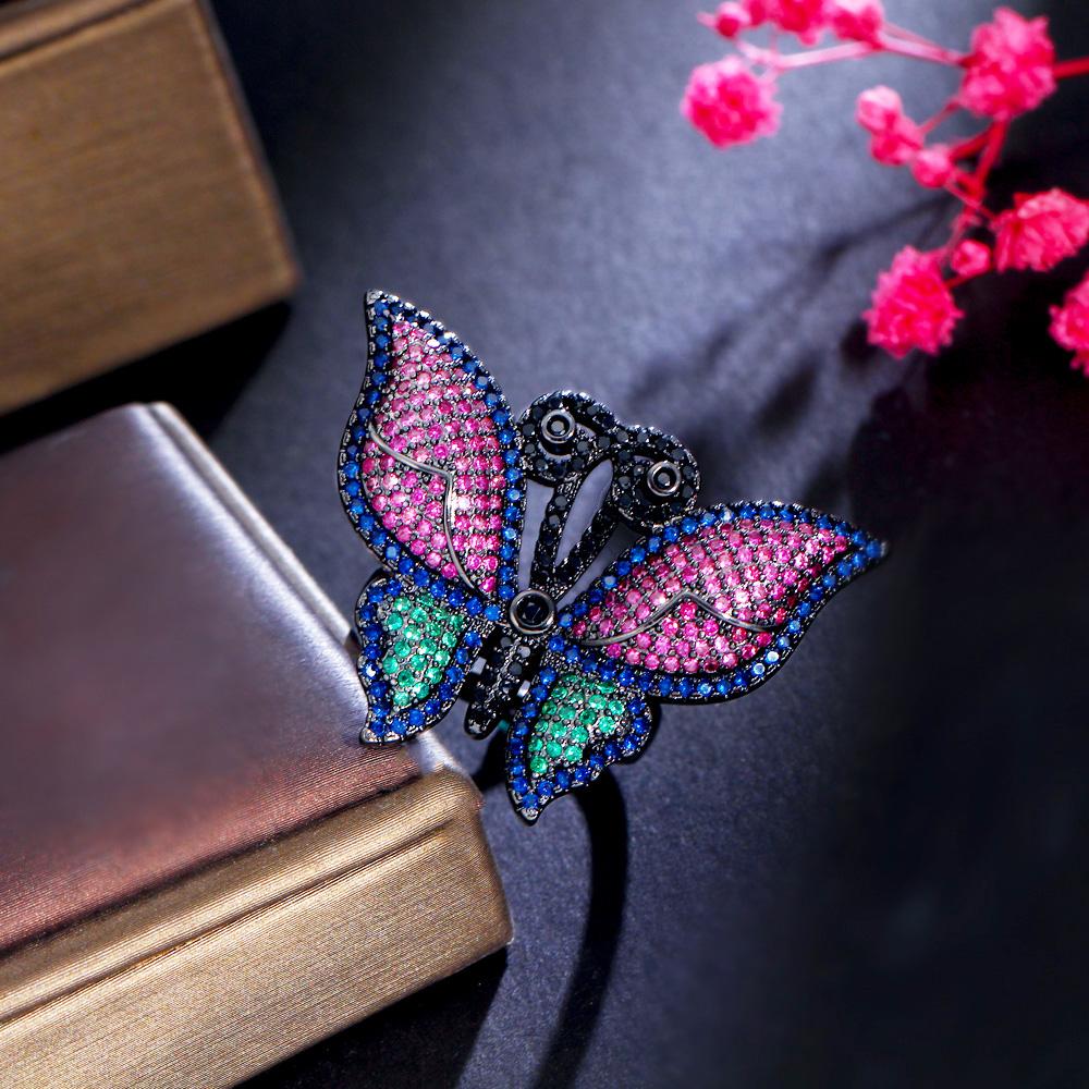 Ювелирные изделия CMM, массивные красные, зеленые с цирконием, роскошные женские обручальные кольца с большой бабочкой, для вечеринки, свадьбы