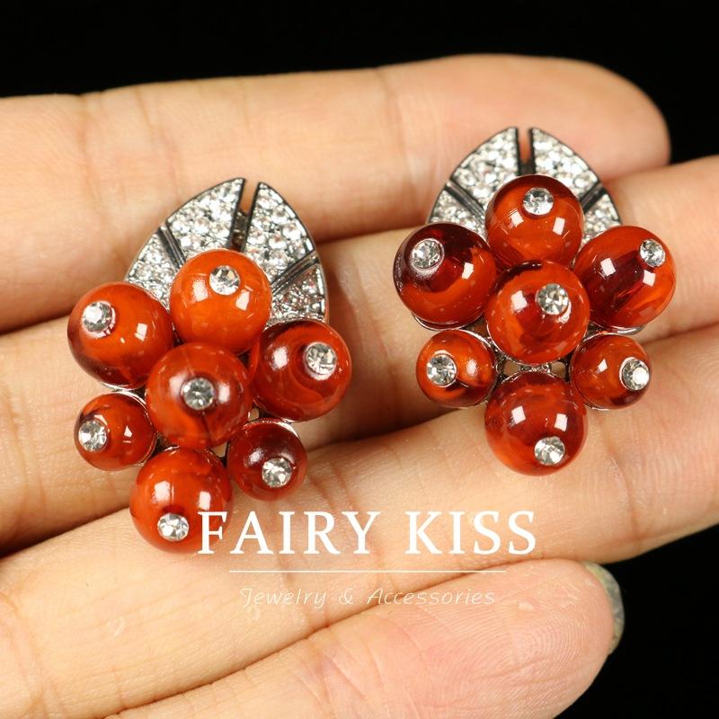 Темперамент Красные Бусины Бриллиантовый Свет Роскошные Простые Высококлассные Модные Серьги Универсальные Клипсы для Ушей Игла из Серебра 925 пробы