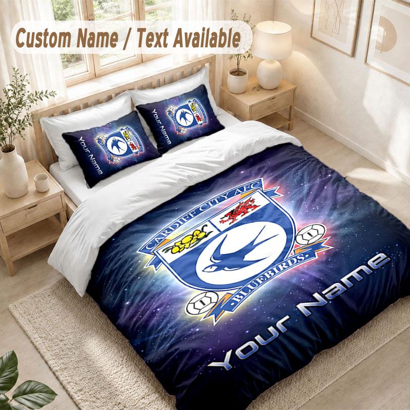 Custom Name Bedding Set 3 PiecesCardiff City Print Duvet Cover + 2 Pillowcases Soft Bed Decor